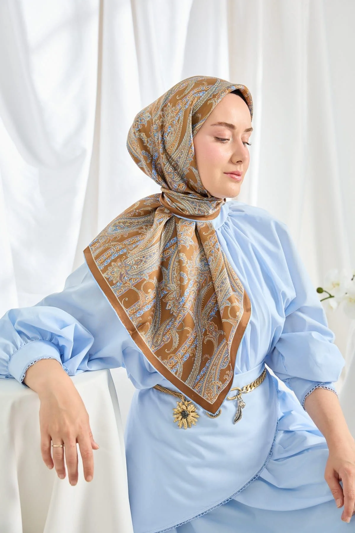 SİLK HOMETwill İpek Eşarp Ottoman Paisley Karamel Ürün Kodu: 11542-08