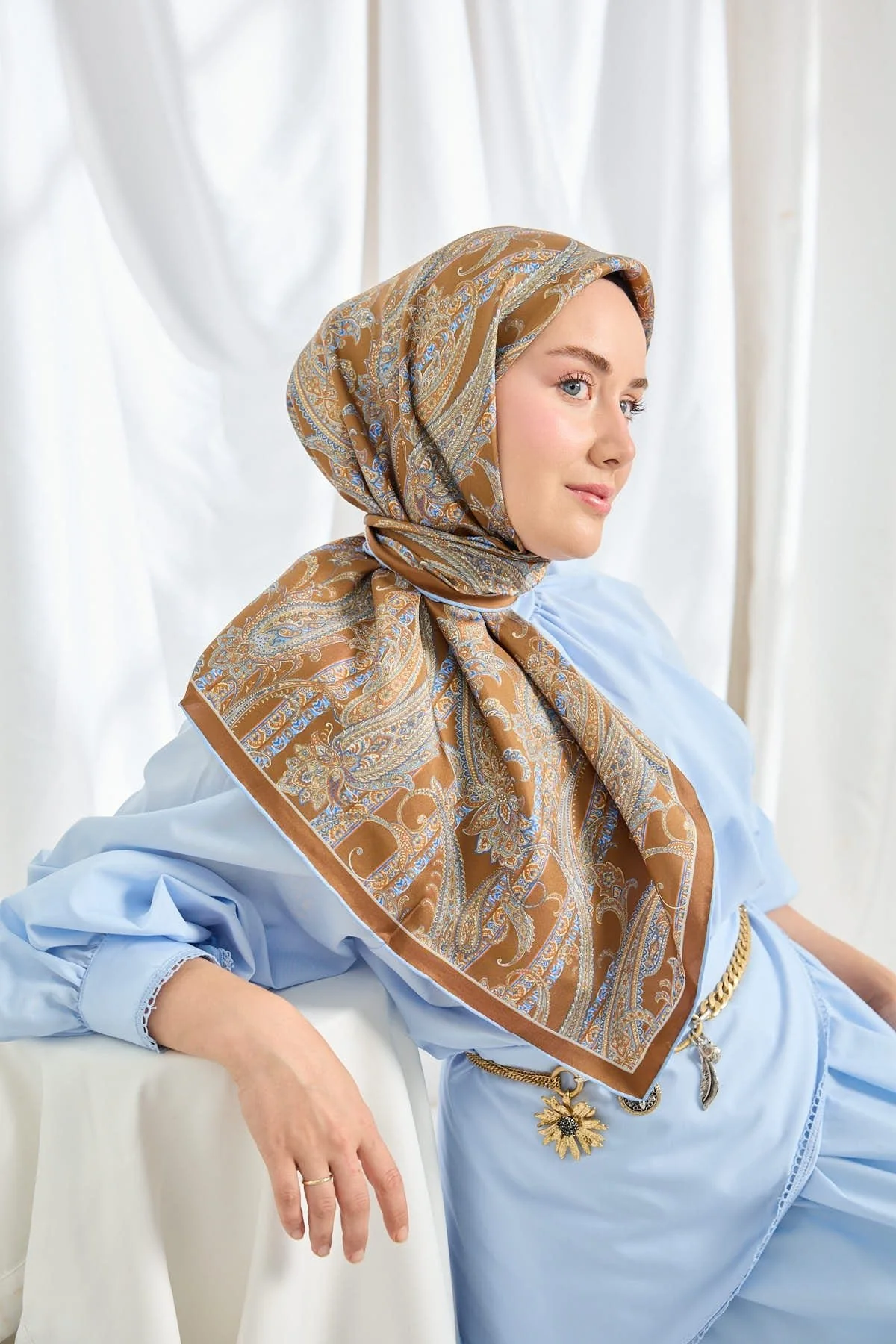 SİLK HOMETwill İpek Eşarp Ottoman Paisley Karamel Ürün Kodu: 11542-08