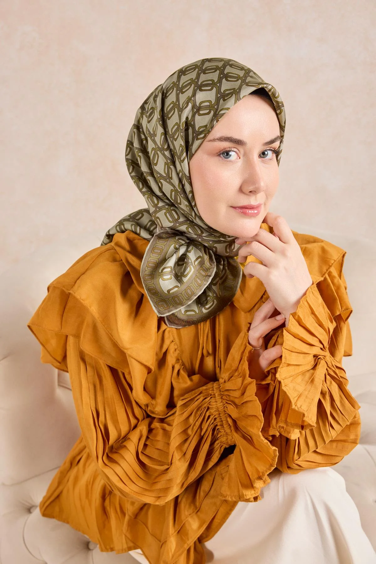 SİLK HOMETwill Twill İpek Eşarp Zincir Küf Yeşili Ürün Kodu: 11521-02