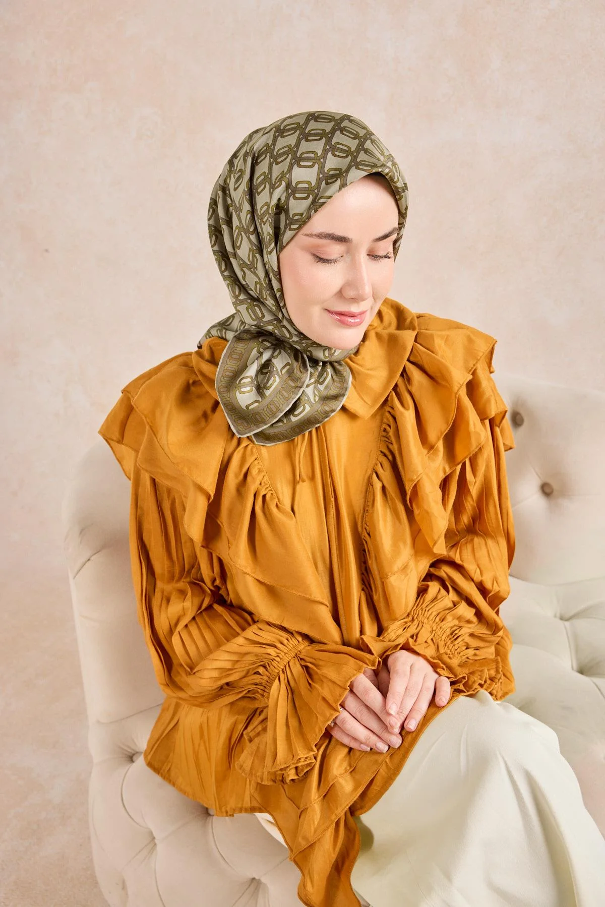 SİLK HOMETwill Twill İpek Eşarp Zincir Küf Yeşili Ürün Kodu: 11521-02