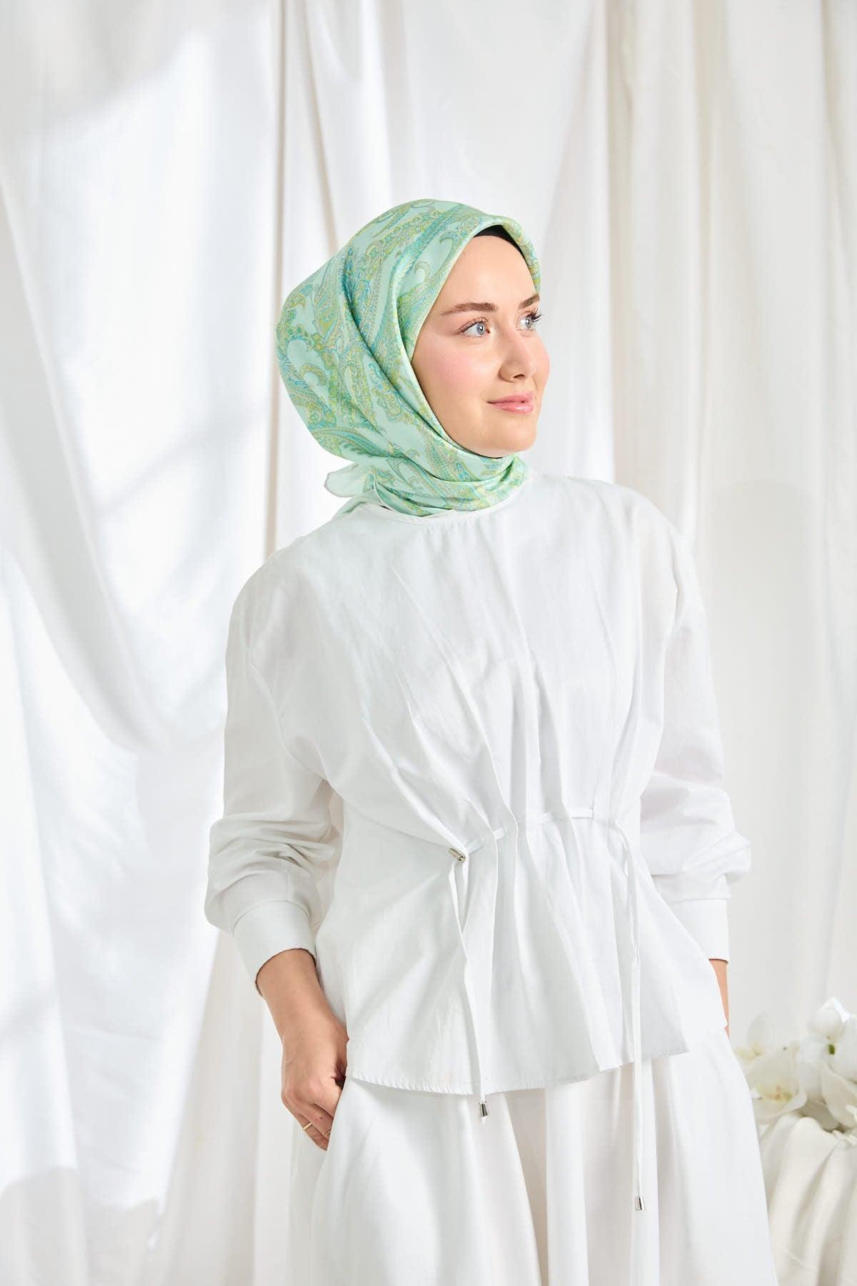 SİLK HOME Twill  İpek Eşarp Ottoman Paisley Mint Yeşili Ürün Kodu: 11542-10