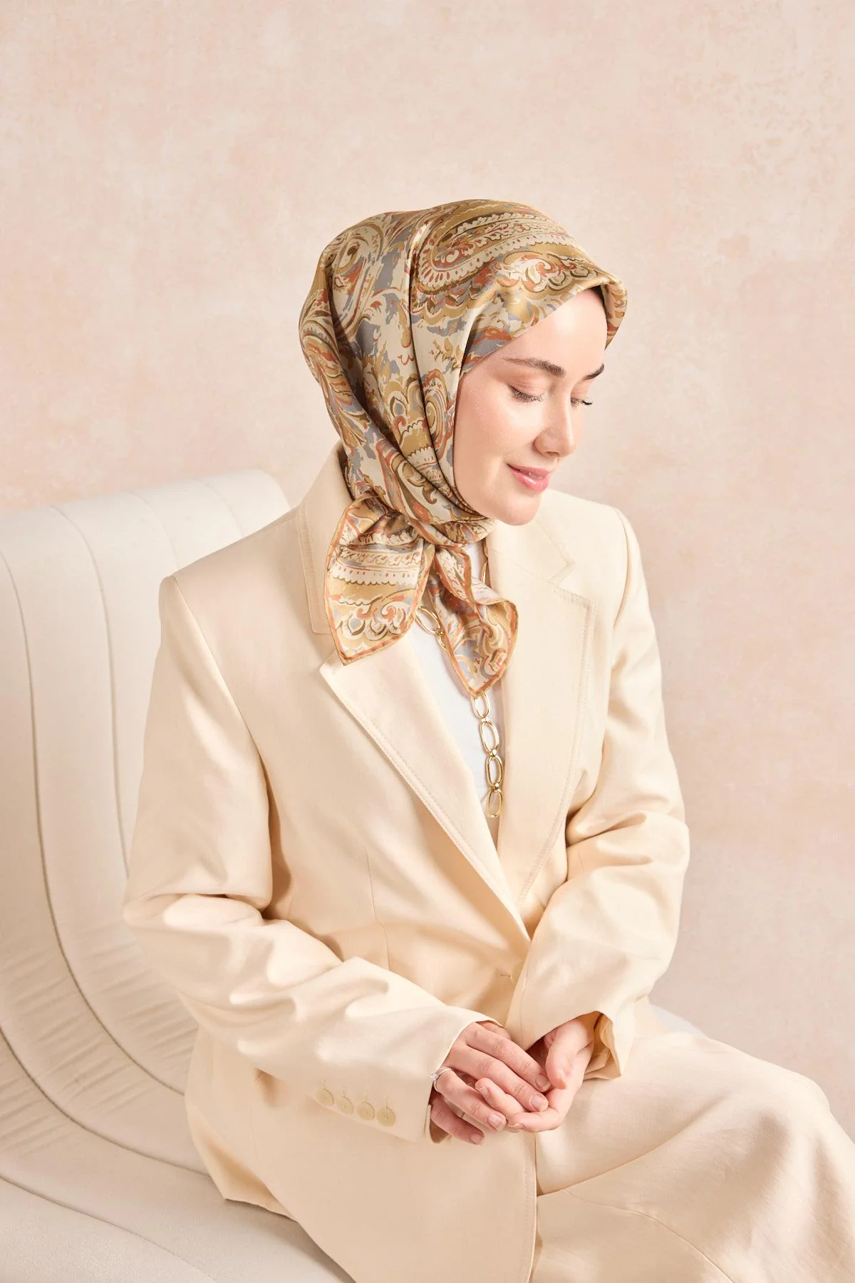 SİLK HOME Twill İpek Eşarp Royale Şal Desen Koyu Mavi  Ürün Kodu: 11519-01