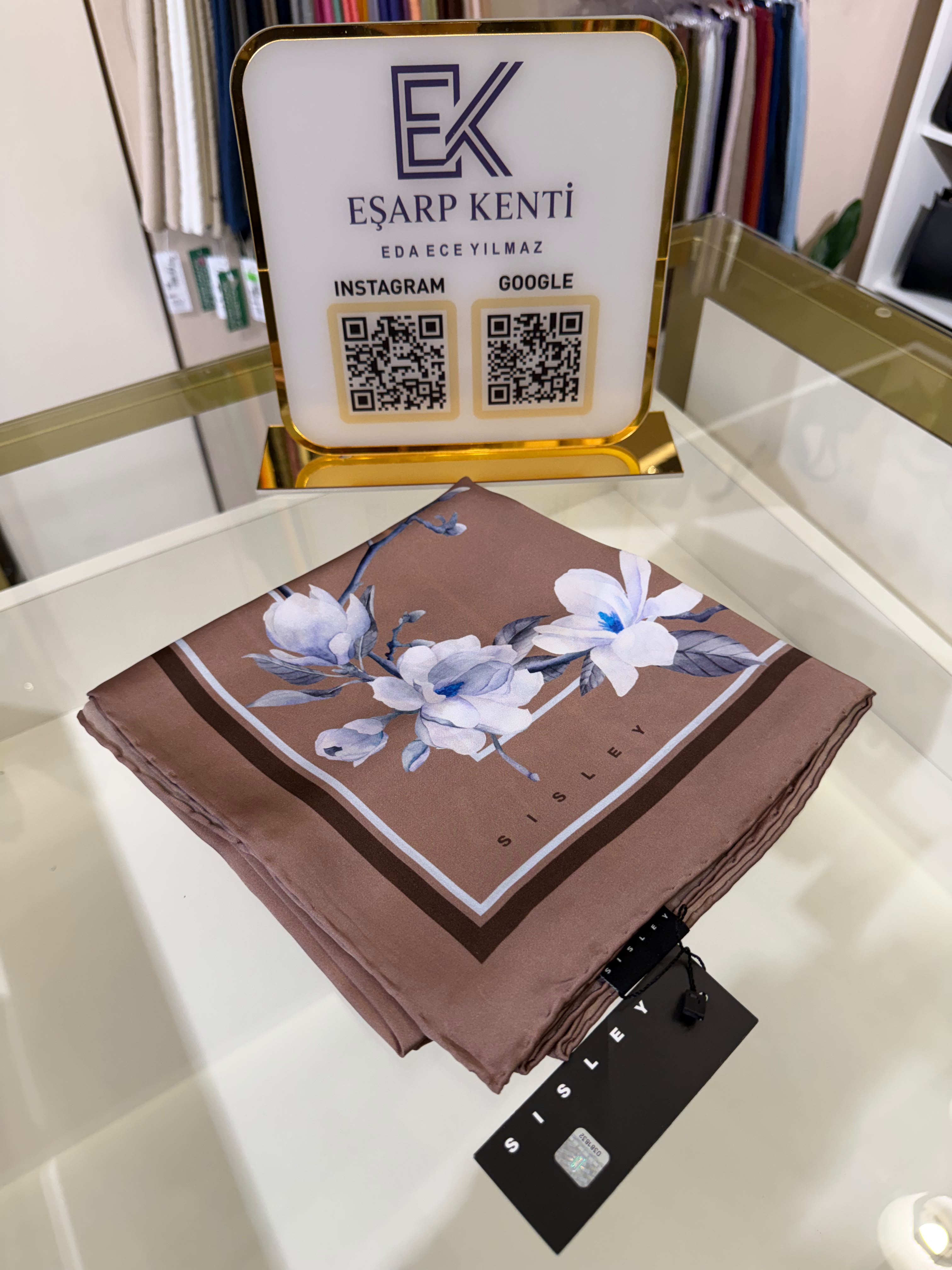 SİSLEY SURA İPEK EŞARP 2036 12 BEJ - KAHVE KÖPÜĞÜ